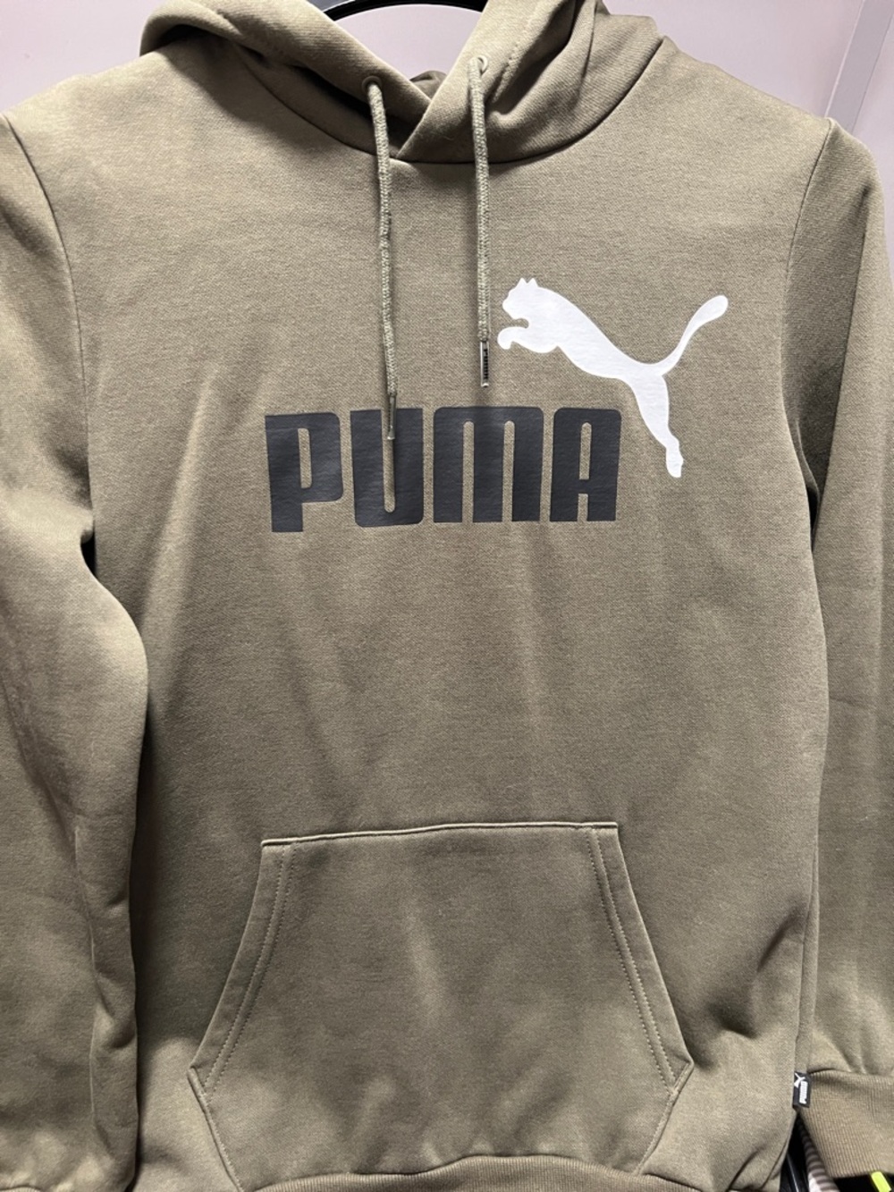 Puma Olive Green Pullover Hoodie with White Logo